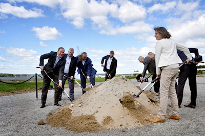 Swedish Prime Minister Prime Minister Stefan Lofven, Bengt Kjell, Chairman of the Board SSAB, Marten Gornerup, CEO Hybrit, Jan Mostrom, CEO LKAB, Magnus Hall, CEO Vattenfall, Martin Lindqvist, CEO SSAB, Réni Kolessar, Research Director of Energy Agency and Isabella Lovin Minister for International Development Cooperation and Climate, and Deputy Prime Minister, from left, take part in a ceremony marking the construction of pilot plant for fossil-free steel production, a collaboration between LKAB, Vattenfall and SSAB, in the SSAB industrial area in Lulea, Sweden Wednesday June 20, 2018.