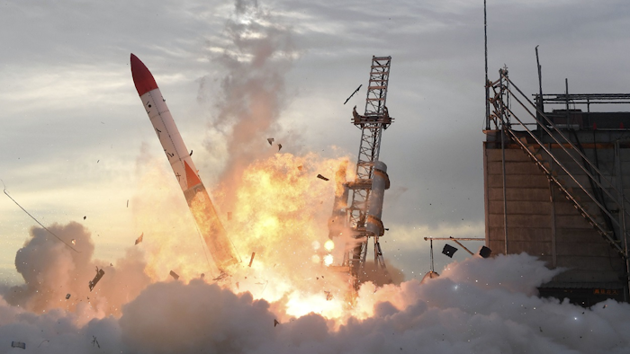 A Japan's privately developed rocket, MOMO-2, is in flames after the rocket failed to liftoff in Taiki, northern island of Hokkaido, Japan, Saturday, June 30, 2018. Image credit: Masanori Takei/Kyodo News via AP