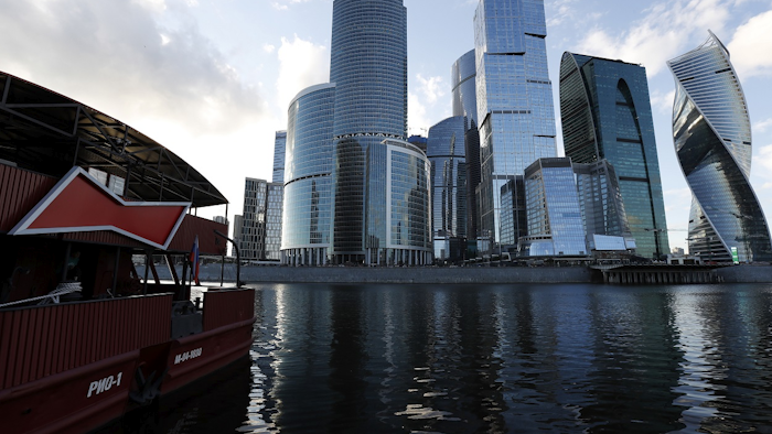 In this July 5, 2018 photo, a Bud logo decorates the Budweiser boat, parked on the Moskva River during the 2018 soccer World Cup in Moscow, Russia. Image credit: AP Photo/Rebecca Blackwell