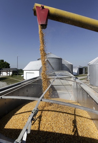 In this July 12, 2018 photo, an auger transfers corn to a grain truck at the farm of Don Bloss in Pawnee City, Neb. Farmers and agricultural economists are worried that president Donald Trump’s trade, immigration and biofuels policies will cost farms billions of dollars in lost income and force some out of business. (AP Photo/Nati Harnik)