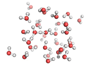 Researchers had to study almost 100,000 simulation images of this type before they were able to identify what triggers the water molecules to split. Lots of computing power went into those simulations. (NTNU)