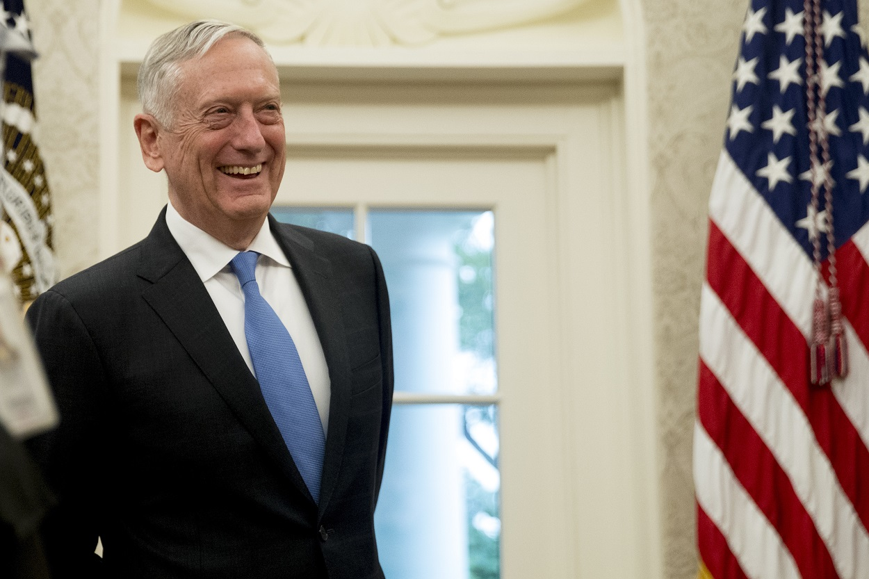 In this July 30, 2018, file photo, Defense Secretary Jim Mattis attends a swearing in ceremony for Robert Wilkie as Secretary of the Department of Veterans Affairs in the Oval Office of the White House in Washington. Image credit: AP Photo/Andrew Harnik