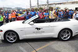 A 2019 GT Mustang, the 10 millionth Mustang built by Ford, is displayed at the Flat Rock Assembly plant, Wednesday, Aug. 8, 2018 in Flat Rock, Mich. Image credit: AP Photo/Carlos Osorio