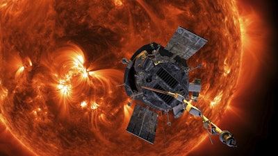 This image made available by NASA shows an artist's rendering of the Parker Solar Probe approaching the Sun. Image credit: Steve Gribben/Johns Hopkins APL/NASA via AP
