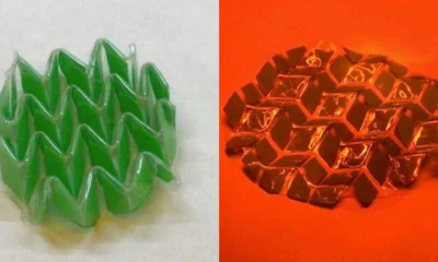 A new material developed by University of Colorado Boulder engineers can transform into complex, pre-programmed shapes via light and temperature stimuli, allowing a literal square peg to morph and fit into a round hole before fully reverting to its original form. (Bowman Lab/University of Colorado at Boulder)