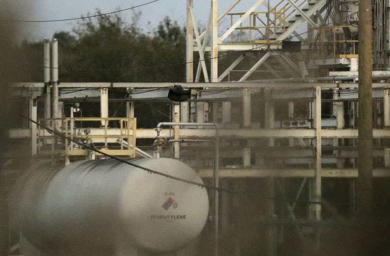 This Nov. 11, 2017, photo shows a tank at the Arkema plant in Crosby, Texas. More than a year after Hurricane Harvey slammed into the Texas coast, state environmental authorities have only just begun enforcement actions against a handful of companies deemed responsible for some of the most massive air and water pollution incidents reported during and immediately after the storm. (Elizabeth Conley/Houston Chronicle via AP)