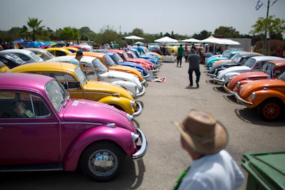 In this April 21, 2017, file photo Volkswagen Beetles are displayed during the annual gathering of the 'Beetle club' in Yakum, central Israel. Image credit: AP Photo/Oded Balilty, File
