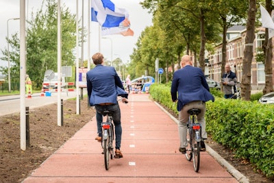 Sensors have been placed in the area to monitor use and performance of the PlasticRoad bike path. (PlasticRoad)