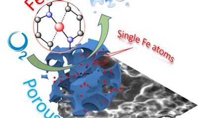 Schematic illustration of single-atom catalyst anchored on porous carbon. (Washington State University)
