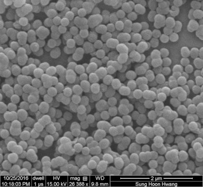 Packed, micron-scale calcium silicate spheres developed at Rice University are a promising material that could lead to stronger and more environmentally friendly concrete. (Multiscale Materials Laboratory/Rice University)
