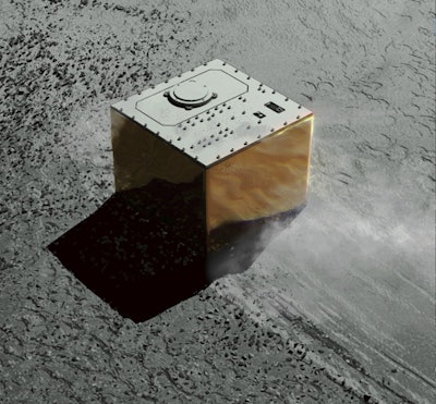 This computer graphic image provided by the Japan Aerospace Exploration Agency (JAXA) shows the Mobile Asteroid Surface Scout, or MASCOT, lander on the asteroid Ryugu. Image credit: JAXA via AP