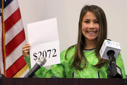 In this Monday, Sept. 21, 2015, file photo, student Shania Sommer of Palmer, Alaska, announces that nearly every Alaskan will receive $2,072 from the year's oil dividend check during a news conference in Anchorage, Alaska. Image credit: AP Photo/Mark Thiessen, File