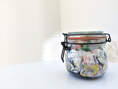 This Nov. 18, 2017 photo provided by Bea Johnson shows a jar filled with one year of waste produced from Johnson and her family, shown in Mill Valley, Calif. Johnson and her family have produced a mere pint of trash per year since 2008. Once an industrial term, Zero Waste has become a rallying cry for a small but influential number of households trying to winnow their annual trash to, well, zero. From California to Canada to Brooklyn and beyond, a small but growing number of households are joining together in what has become what seems to be a movement, declaring that less may be more, but zero is the best of all, at least where contributing to landfills is concerned. (Bea Johnson via AP)
