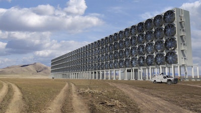 This illustration provided by Carbon Engineering in October 2018 shows one of the designs of the company's air contactor assemblies to remove carbon dioxide from the atmosphere. Image credit: Carbon Engineering via AP