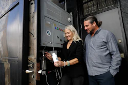 The Skysource/Skywater Alliance co-founders David Hertz, left, and his wife Laura Doss-Hertz pose for a portrait next to the Skywater 300 Wednesday, Oct. 24, 2018, in Los Angeles. Image credit: AP Photo/Marcio Jose Sanchez