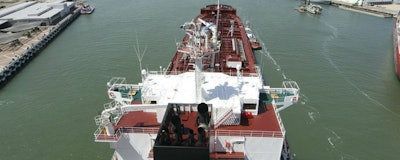 In this undated photo the M/V Pennsylvania tanker pulls into the Port of Corpus Christi making it's first port of call to the port to load oil from the Eagle Ford Shale fields. A new oil export terminal is in the works for South Texas in a bid to attract so-called very large crude carriers bound for international markets. The Port of Corpus and The Carlyle Group on Monday, Oct. 29, 2018, announced plans for the terminal at Harbor Island near Port Aransas. (Corpus Christi Caller-Times via AP)