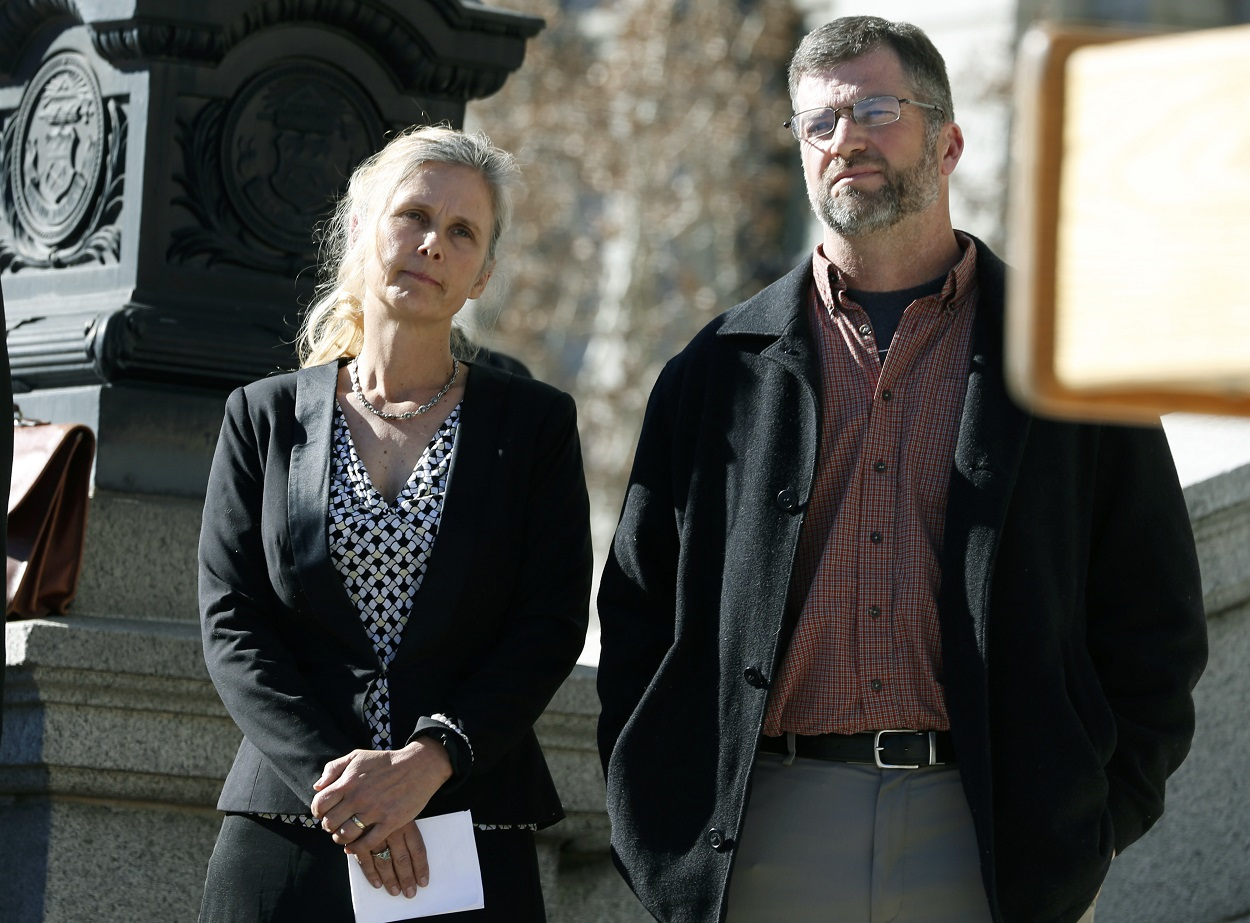 In this Feb. 19, 2015 file photo Hope, left, and Mike Reilly of Pueblo, Colo., attend a news conference in reaction to the announcement that a federal lawsuit is being filed on behalf of the couple by a Washington D.C.-based group to shut down the state's $800-million-a-year marijuana industry, in Denver. Image credit: AP Photo/David Zalubowski, File
