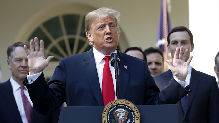 In this Monday, Oct. 1, 2018 file photo, President Donald Trump speaks as he announces a revamped North American free trade deal, in the Rose Garden of the White House in Washington. Image credit: AP Photo/Pablo Martinez Monsivais, File