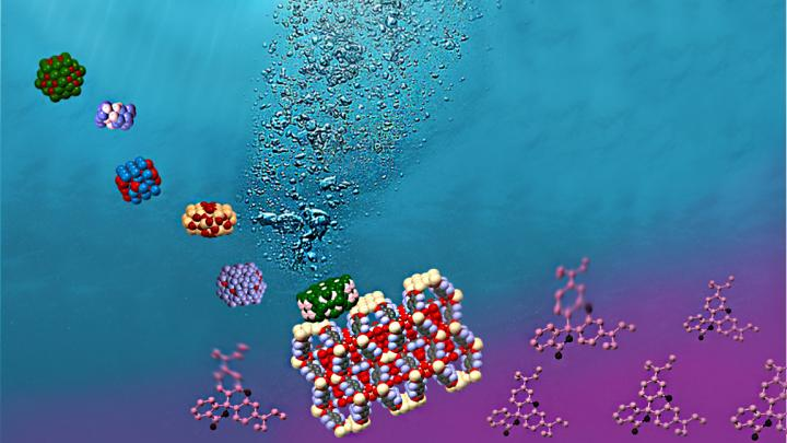 Simultaneous photocatalytic hydrogen generation and dye degradation using a visible light active metal-organic framework. (Alina-Stavroula Kampouri/EPFL)