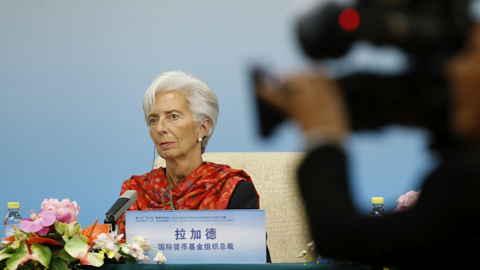 International Monetary Fund (IMF) Managing Director Christine Lagarde attends a news briefing after the Third Round Table Dialogue in Beijing, Tuesday, Nov. 6, 2018. Image credit: Thomas Peter/Pool Photo via AP
