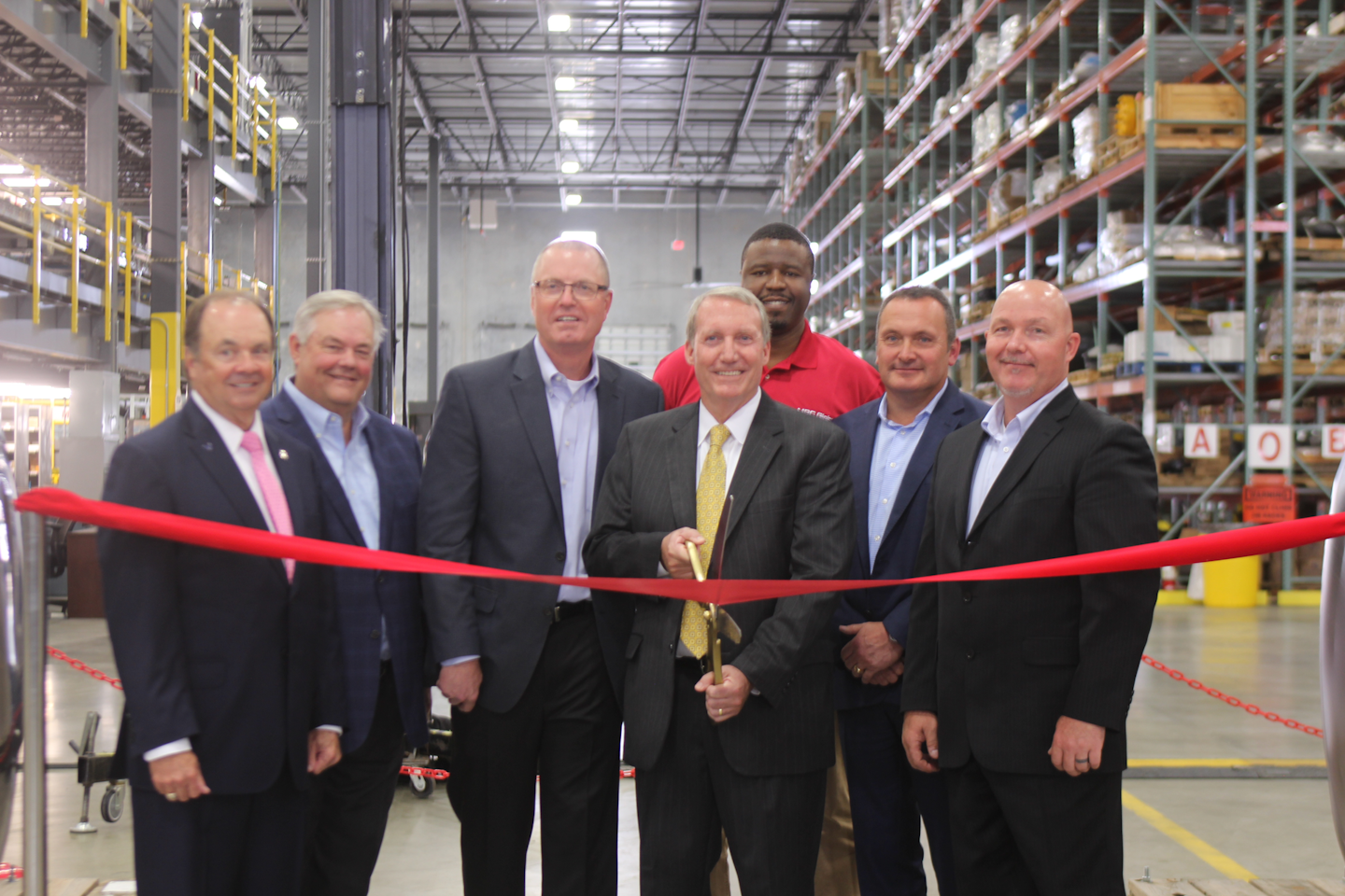 (L-R): Mayor Louis Rigby, Robert Stein, SVP – Business Development, Karl Witt, SVP – Operations Eastern and Gulf Coast US, Andrew Lane, President & CEO, Protus Onyango – Manager - Regional Distribution Center, John Bowhay, SVP Supply Chain Management, Valve and Technical Product Sales, and Terry Boyles, VP – Texas Gulf Coast