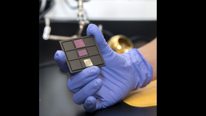 Nanoelectronic devices made from atomically thin materials on a silicon chip. Image credit: University of Illinois Department of Materials Science and Engineering