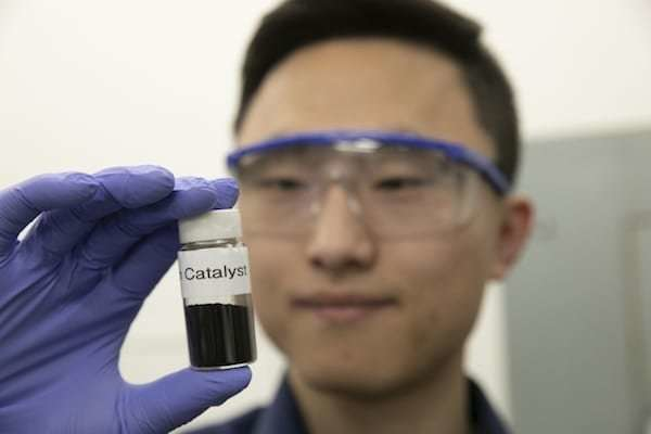 Haotian Wang, who will join the Rice faculty later this year, is the lead author of a study to transform carbon dioxide into carbon monoxide and other industrial fuels. (Jon Chase/Harvard Staff Photographer)
