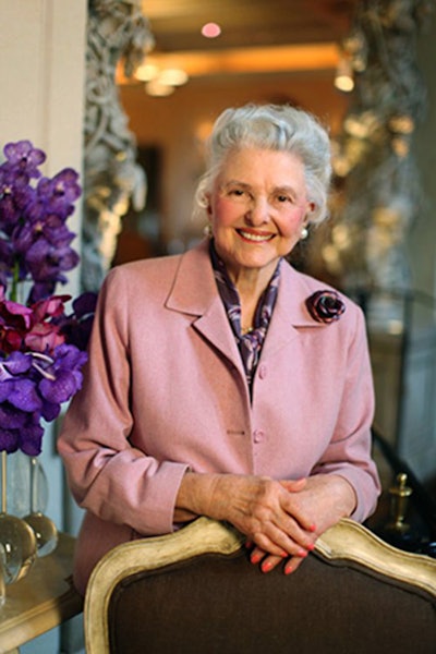 A Feb. 27, 2009 photo shows Caroline Hunt at the Mansion on Turtle Creek at the entrance to the dining room on Friday, February 27, 2009 in Dallas, Texas. Caroline Rose Hunt, a philanthropist, luxury hotel magnate and daughter of Texas oilman H.L. Hunt, died Tuesday, Nov. 13, 2018 in Dallas after suffering a stroke on Oct. 31, according to family spokesman Andy Stern. She was 95. (David Woo/The Dallas Morning News via AP)