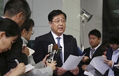 Mitsubishi Motors Corp. Chairman Osamu Masuko speaks during a press conference at the headquarters of the automaker in Tokyo, Monday, Nov. 26, 2018. Image credit: AP Photo/Koji Sasahara