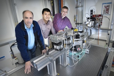 National Synchrotron Light Source II (NSLS-II) QAS beamline scientist Steven Ehrlich, Stony Brook University (SBU) graduate student Jiahao Huang, and Brookhaven Lab-SBU joint appointee Anatoly Frenkel at the QAS beamline at NSLS-II. (Brookhaven National Laboratory)