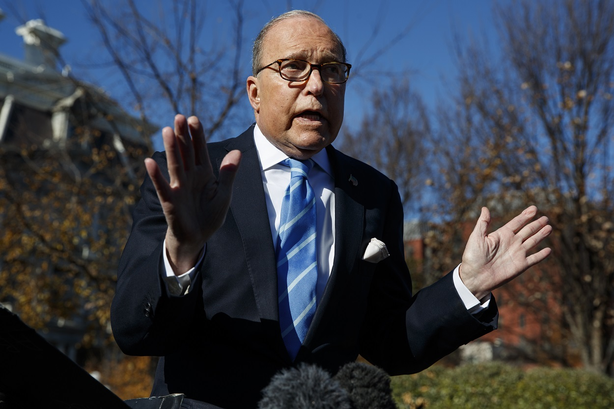 White House chief economic adviser Larry Kudlow talks with reporters about trade negotiations with China, at the White House, Monday, Dec. 3, 2018, in Washington. Image credit: AP Photo/Evan Vucci