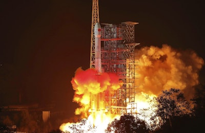 In this photo released by Xinhua News Agency, the Chang'e 4 lunar probe launches from the the Xichang Satellite Launch Center in southwest China's Sichuan Province, Saturday, Dec. 8, 2018. Image credit: Jiang Hongjing/Xinhua via AP