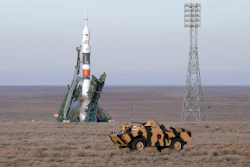 A police APC drives prior to the launch of Soyuz MS-11 space ship with U.S. astronaut Anne McClain, Russian cosmonaut Оleg Kononenko and CSA astronaut David Saint Jacques, members of the mission to the International Space Station at the Russian leased Baikonur cosmodrome, Kazakhstan, Monday, Dec. 3, 2018. Image credit: AP Photo/Dmitri Lovetsky