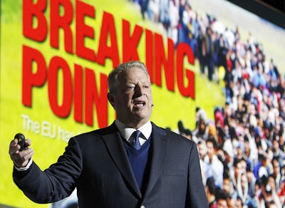 Former U.S vice president and climate activist Al Gore makes a speech on acting for climate to participants in a U.N. climate summit that is to work out ways of keeping global warming in check, in Katowice, Poland, Wednesday, Dec. 12, 2018. Image credit: AP Photo/Czarek Sokolowski