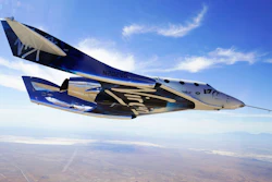 This May 29, 2018 photo provided by Virgin Galactic shows the VSS Unity craft during a supersonic flight test. Image credit: Virgin Galactic via AP