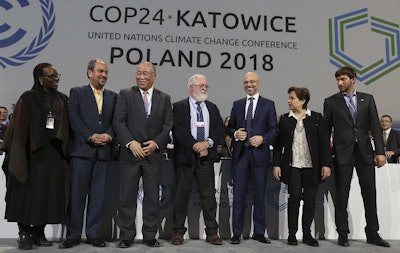 Heads of the delegations react at the end of the final session of the COP24 summit on climate change in Katowice, Poland, Saturday, Dec. 15, 2018. Image credit: AP Photo/Czarek Sokolowski