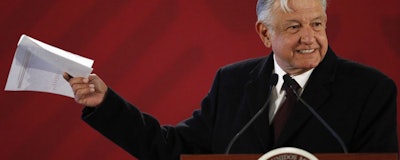 Mexican President Andres Manuel Lopez Obrador gives a press conference in Mexico City, Wednesday, Jan. 9, 2019. Mexico’s new president issued an emotional appeal to his countrymen to help battle against fuel thefts, as long lines spread to gas stations in Mexico City. (AP Photo/Rebecca Blackwell)