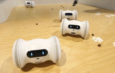 VARRAM claims this smart device helps with pet anxiety and playtime, offering real-time rewards, like treats, and activities, shown at CES International Tuesday, Jan. 8, 2019, in Las Vegas. Image credit: AP Photo/Ross D. Franklin