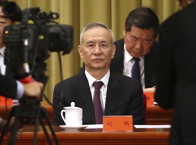 In this Jan. 2, 2019, file photo, Chinese Vice Premier Liu He attends an event to commemorate the 40th anniversary of the Message to Compatriots in Taiwan at the Great Hall of the People in Beijing. Image credit: AP Photo/Mark Schiefelbein, Pool, File