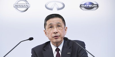 Nissan Motor Co. President and Chief Executive Officer Hiroto Saikawa speaks during a press conference at its Global Headquarter in Yokohama, near Tokyo, Tuesday, Feb. 12, 2019. Image credit: Akiko Matsushita/Kyodo News via AP