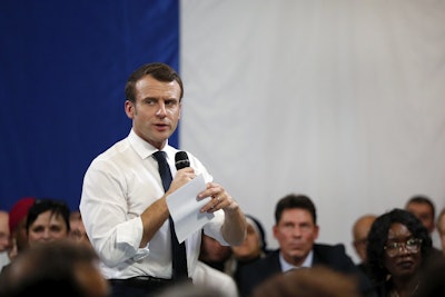 In this Feb.4, 2019 file photo, French President Emmanuel Macron speaks during a meeting with mayors and local association members as part of the 'national debate', in Evry-Courcouronnes, south of Paris. Image credit: AP Photo/Thibault Camus