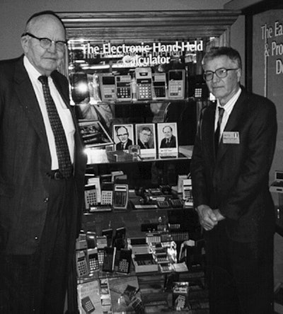 This 1997 photo taken by Phyllis Merryman shows Jack Kilby and Jerry Merryman, right, at the American Computer Museum in Bozeman, Montana. Image credit: Phyllis Merryman via AP