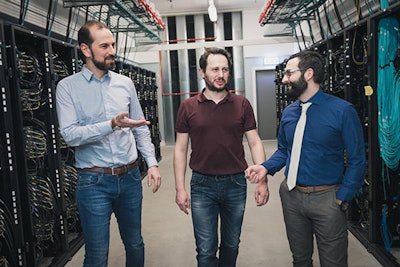 Kostas Sarakinos, Davide Sangiovanni and Georgios Almyras at National Supercomputer Centre, Linköping University. (Anna Nilsen)