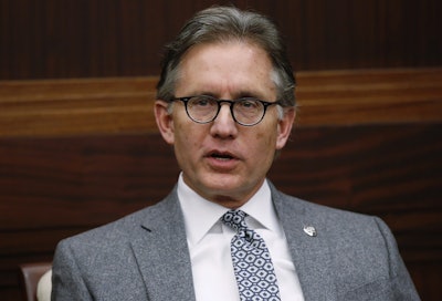 Oklahoma Attorney General Mike Hunter is pictured during an interview in Oklahoma City, Friday, Feb. 1, 2019. Image credit: AP Photo/Sue Ogrocki, File