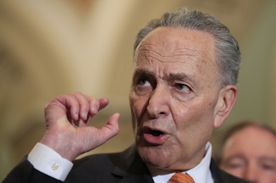 In a Feb. 26, 2019 file photo, Senate Minority Leader Chuck Schumer of N.Y. speaks to reporters on Capitol Hill in Washington. Image credit: AP Photo/Manuel Balce Ceneta, File