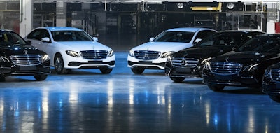 Cars are seen during an opening ceremony of the Mercedes Benz automobile assembly plant outside Moscow, Russia, Wednesday, April 3, 2019. Image credit:AP Photo/Pavel Golovkin, Pool