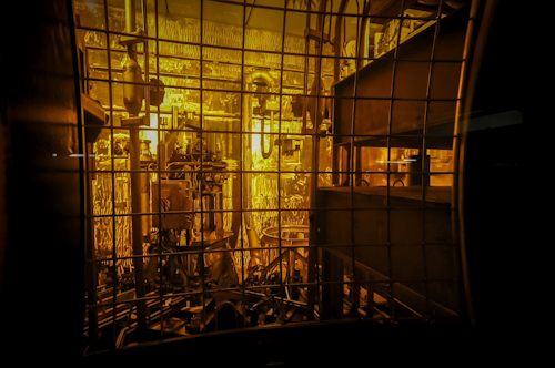 This Nov. 20, 2013, file photo, seen through thick protective glass shows the area where workers sand-blast the large stainless steel tanks used in the vitrification process to rid them of contaminants at the Defense Waste Processing Facility at the Savannah River Site near Aiken, S.C. Image credit: AP Photo/Stephen B. Morton, File