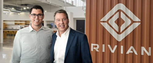 RJ Scaringe, Rivian founder and CEO, and Ford Executive Chairman Bill Ford announce a $500 million Ford investment in Rivian. Image credit: Photo: Business Wire