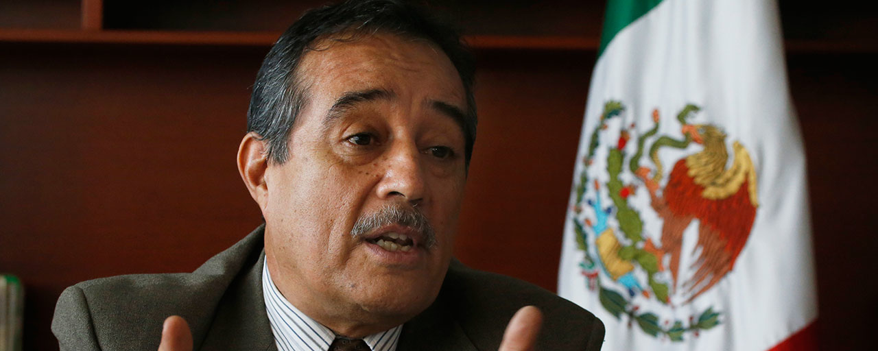 Assistant Labor Secretary Alfredo Dominguez speaks during an interview in Mexico City, in Mexico City, Tuesday, May 14, 2019. Dominguez said that a majority of the country’s union contracts are probably fake, pro-company deals that provide only minimal wages and benefits. (AP Photo/Marco Ugarte)
