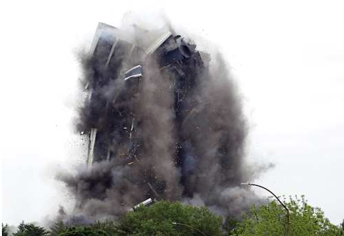 Martin Tower, former world headquarters of Bethlehem Steel, implodes Sunday, May 19, 2019 in Bethlehem, Pa. Image credit: AP Photo/Jacqueline Larma
